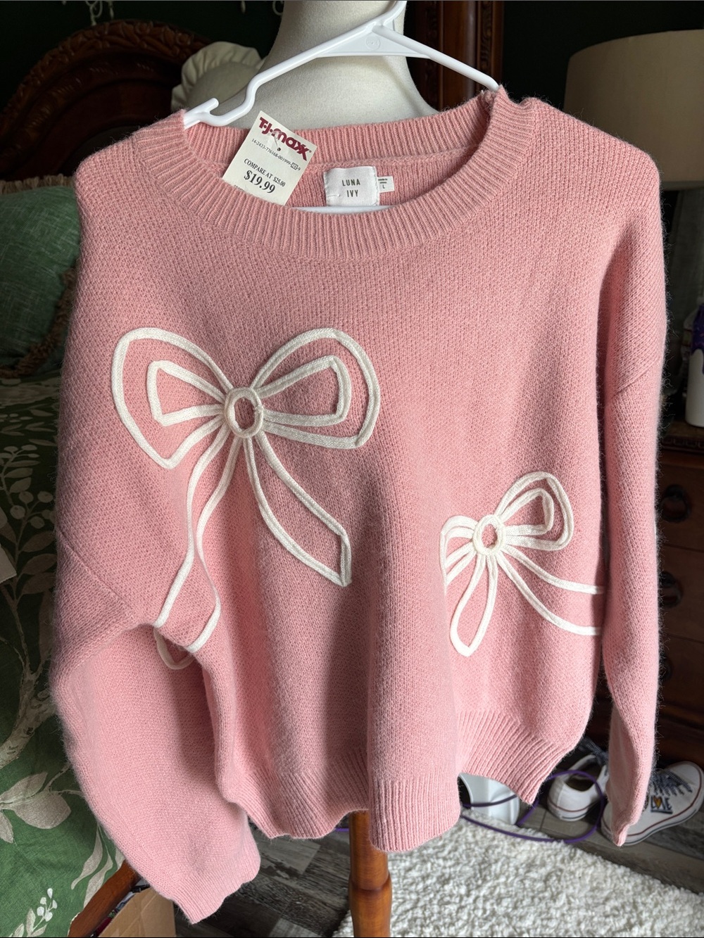 Luna Pink Bow Crewneck Sweater